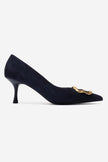 NOEMI Navy Blue Genuine Suede Leather Buckle Strap Heels – 6 cm