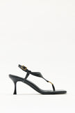 Minimal Gold Accessory Toe-Post Black Women's Heeled Sandals