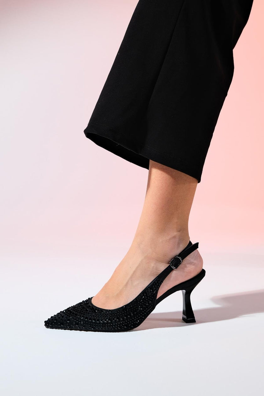 JUAN Black Satin Stone Women's Evening Shoes