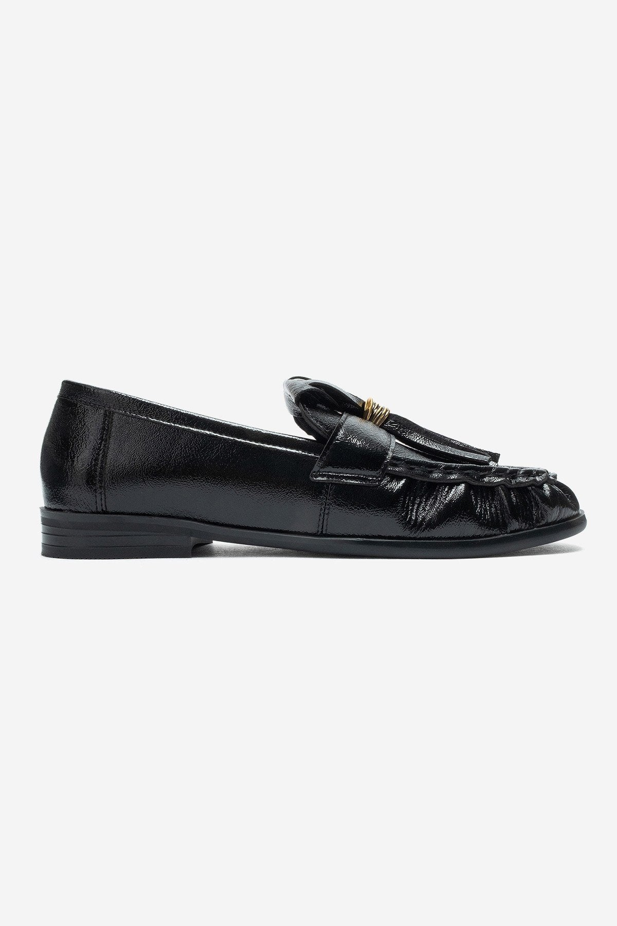 Marston – Black Crinkled Patent Tassel Loafers
