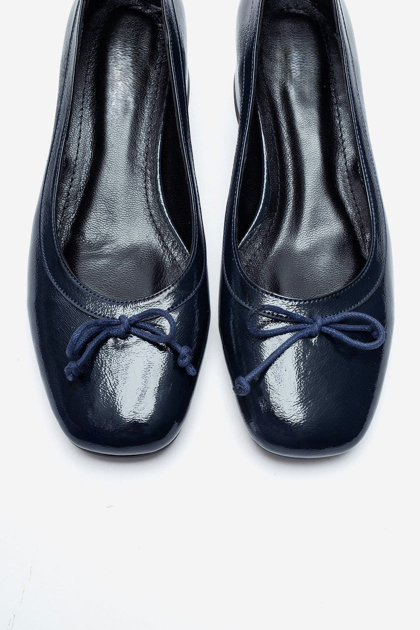 GIPSY Navy Blue Patent Leather Bow Detail Block Heel Shoes