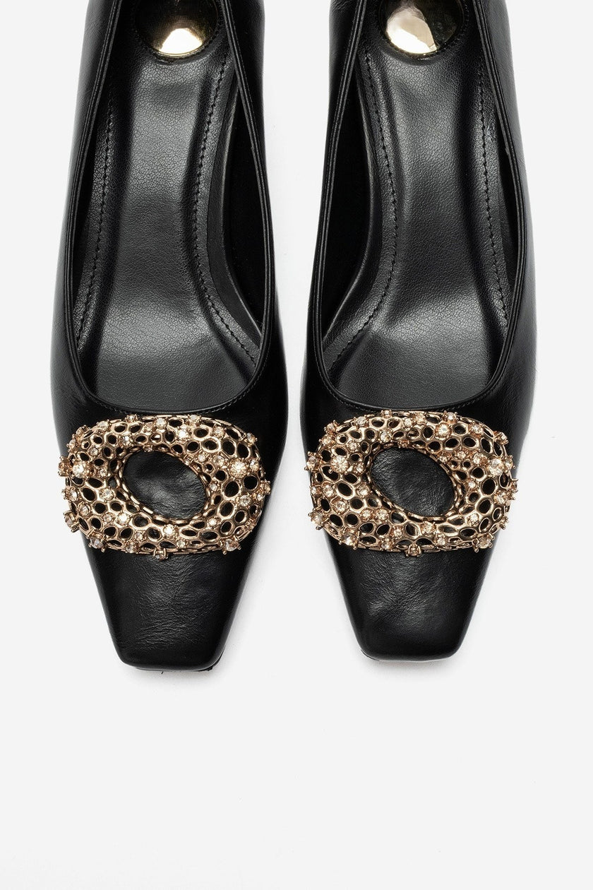Marte – Black Buckle Detail Low-Heel Shoes