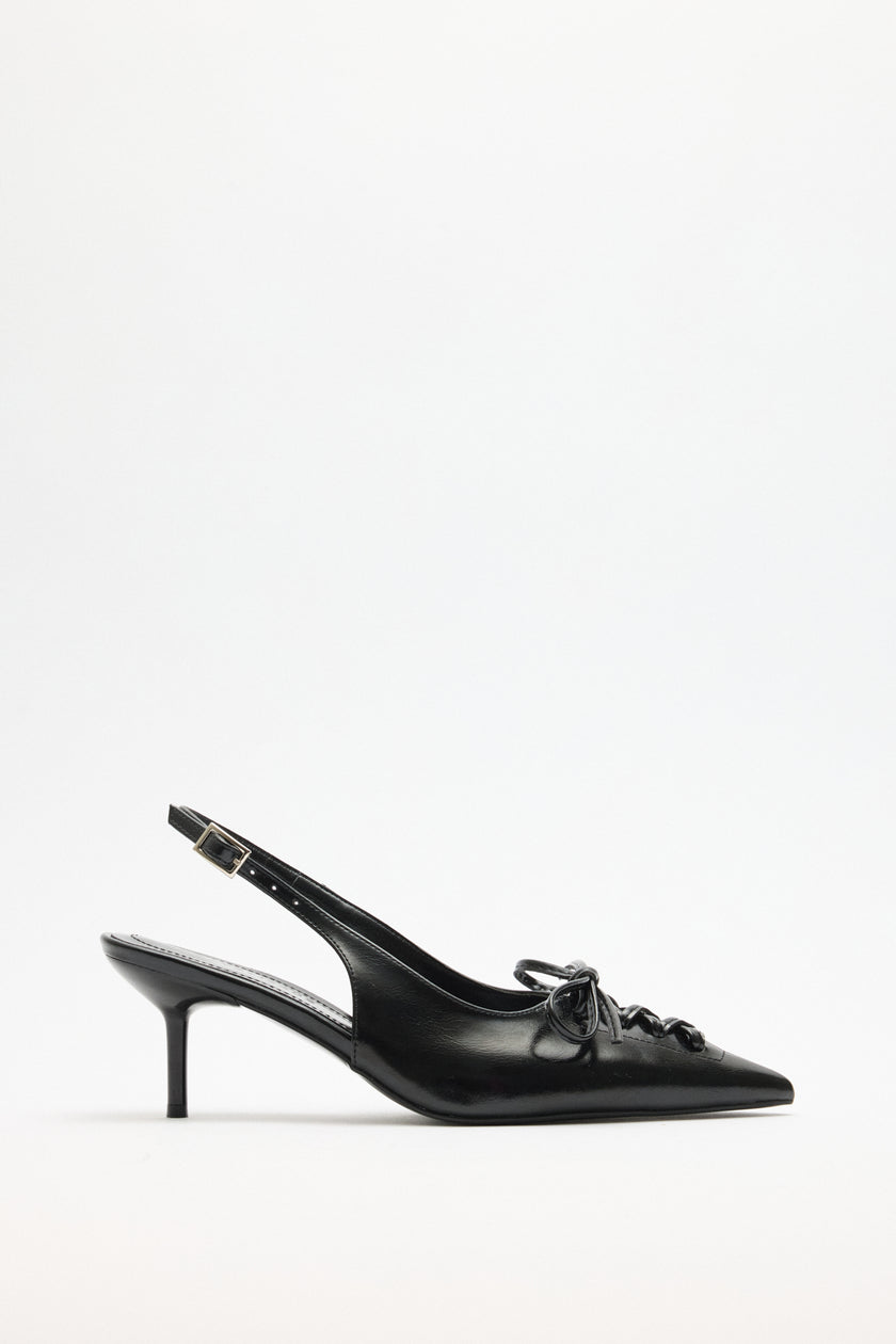 Pointed Toe Lace-Up Black Women’s Heeled Shoes