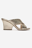 LAVEAN Gold Woven Cross-Strap Wedge Mule Slipers