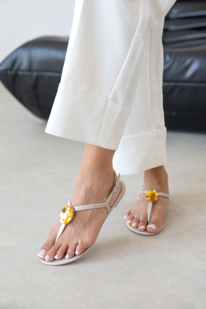 EMILIA Taupe Rhinestone Toe-Post Jelly Sandals