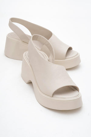 ROY Light Beige Genuine Leather Wedge Sandals