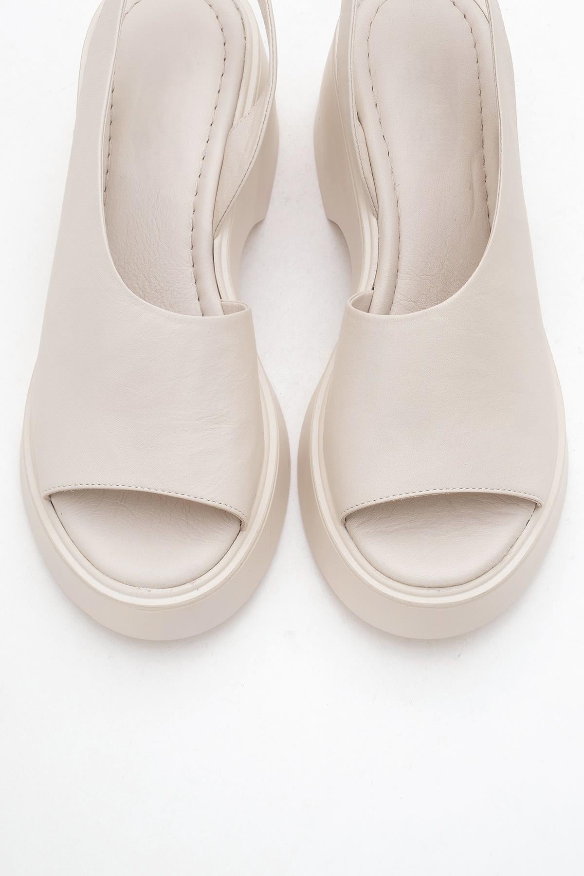 ROY Light Beige Genuine Leather Wedge Sandals