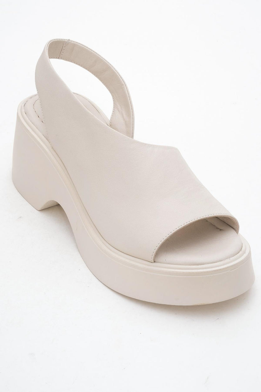 ROY Light Beige Genuine Leather Wedge Sandals