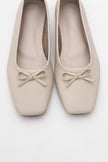 SOSA Offwhite Genuine Leather Women's Flat Toe Ballerina Shoes with Bow