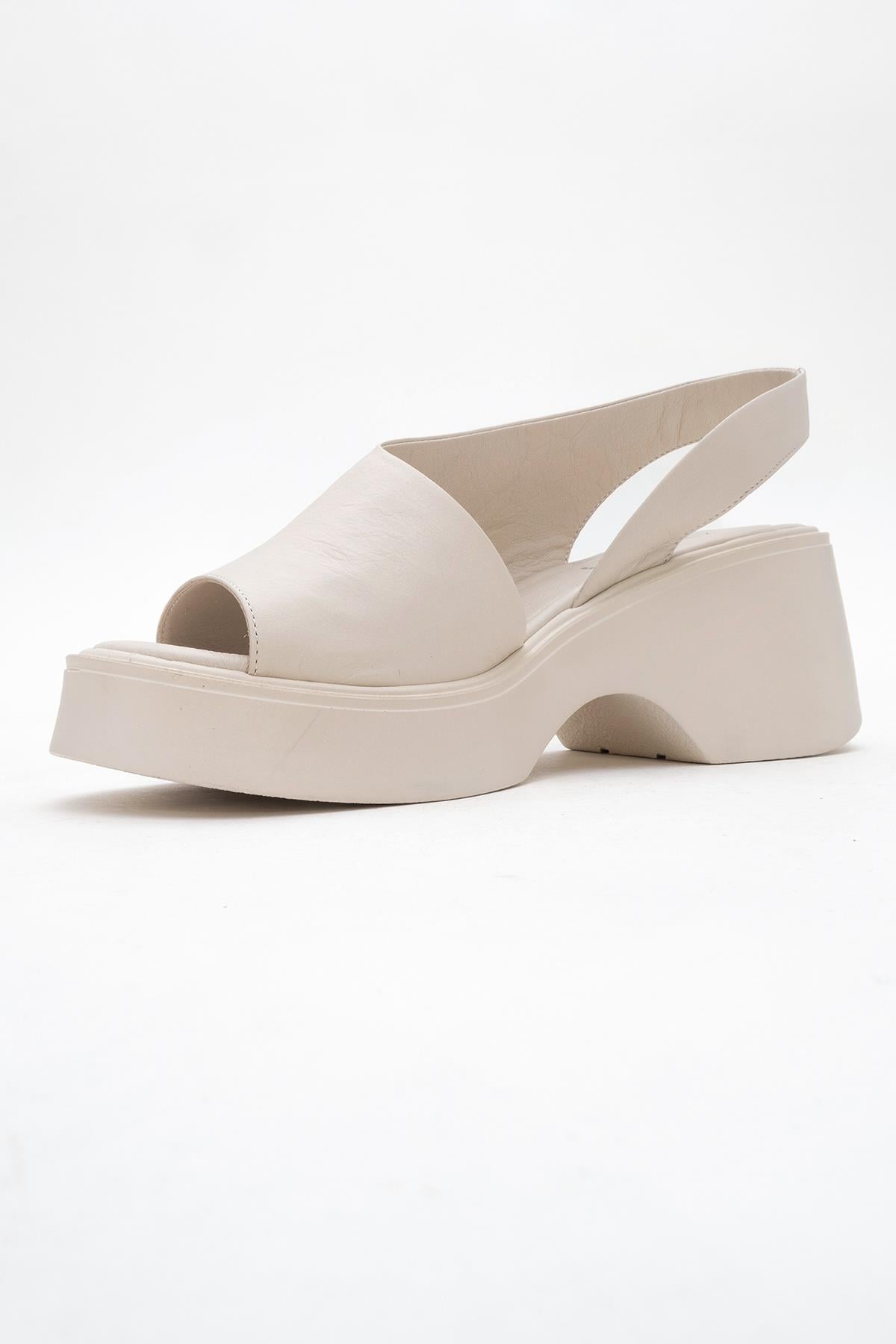 ROY Light Beige Genuine Leather Wedge Sandals