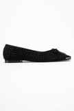 ABRA Women's Black Suede Ballet Flats with Stoned Bow