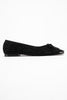 ABRA Women's Black Suede Ballet Flats with Stoned Bow