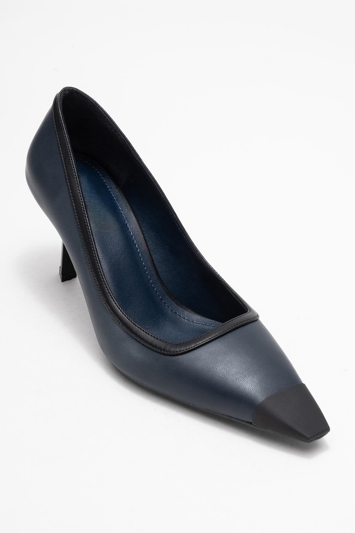 RONA Navy Blue Skin Matte Toe Women's High Heels