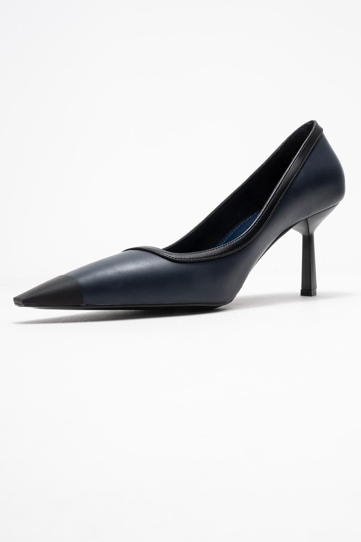 RONA Navy Blue Skin Matte Toe Women's High Heels