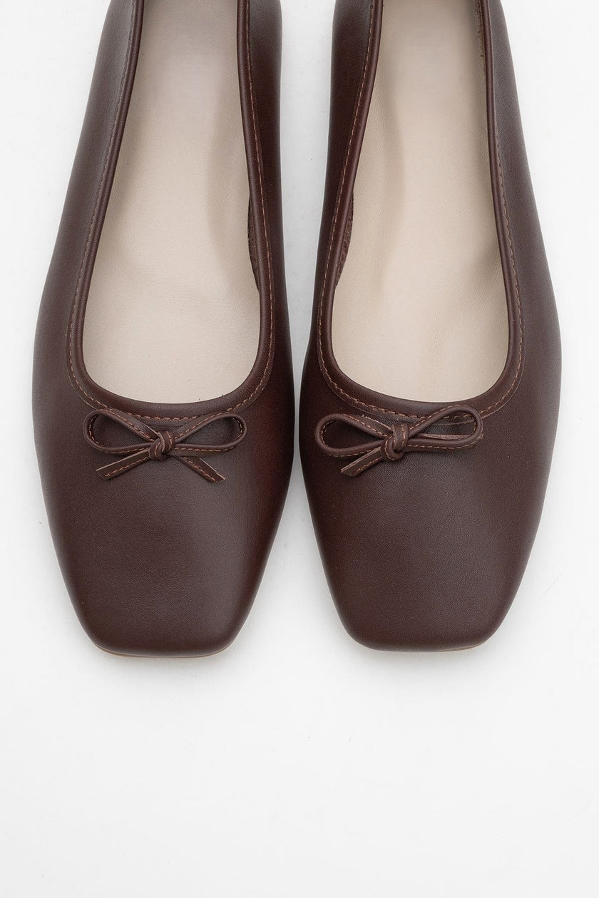 SOSA Brown Leather Women's Flat Toe Bowknot Ballerinas