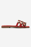 BAREON Red Suede Genuine Leather Slide Sandals with Gold Buckle