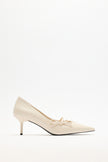 Pointed Toe Bow Detail Bone Women’s Heeled Shoes