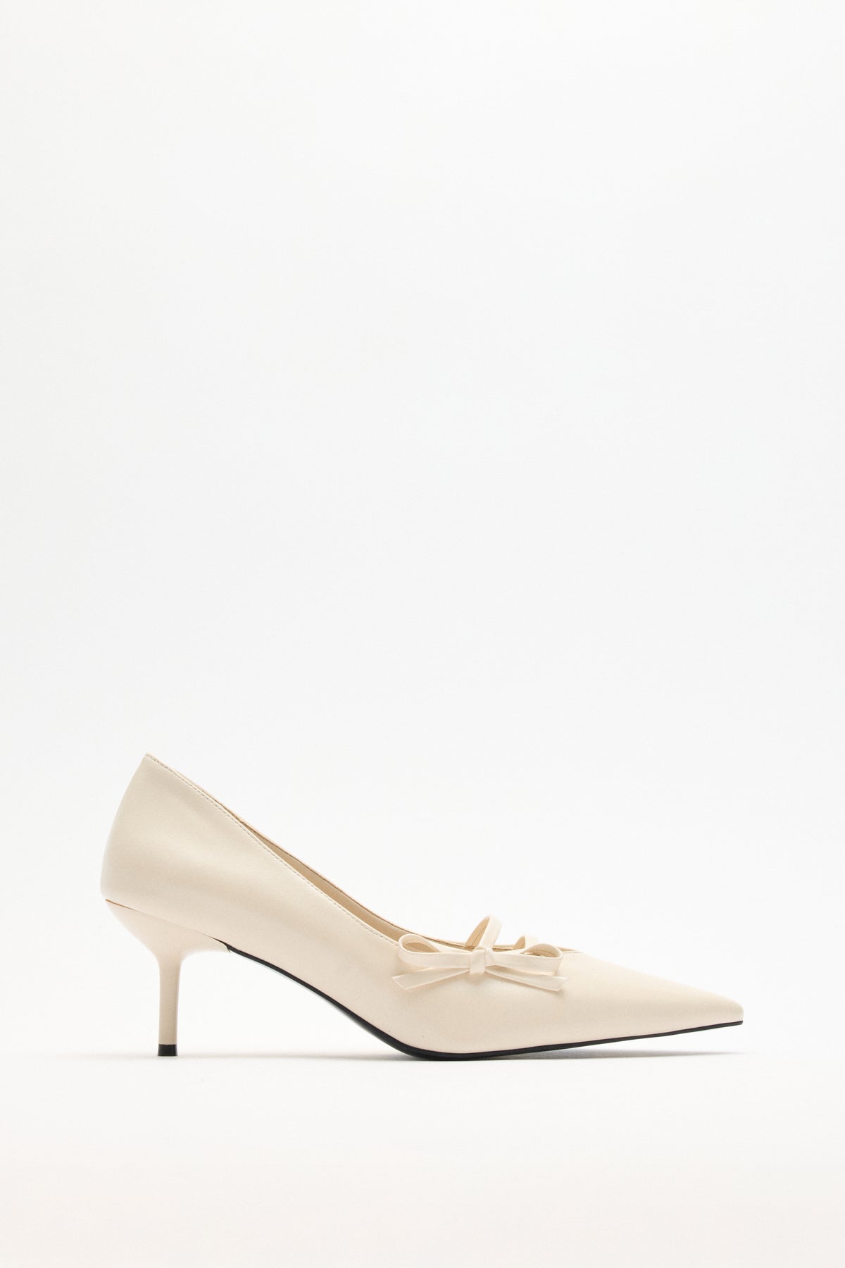 Pointed Toe Bow Detail Bone Women’s Heeled Shoes