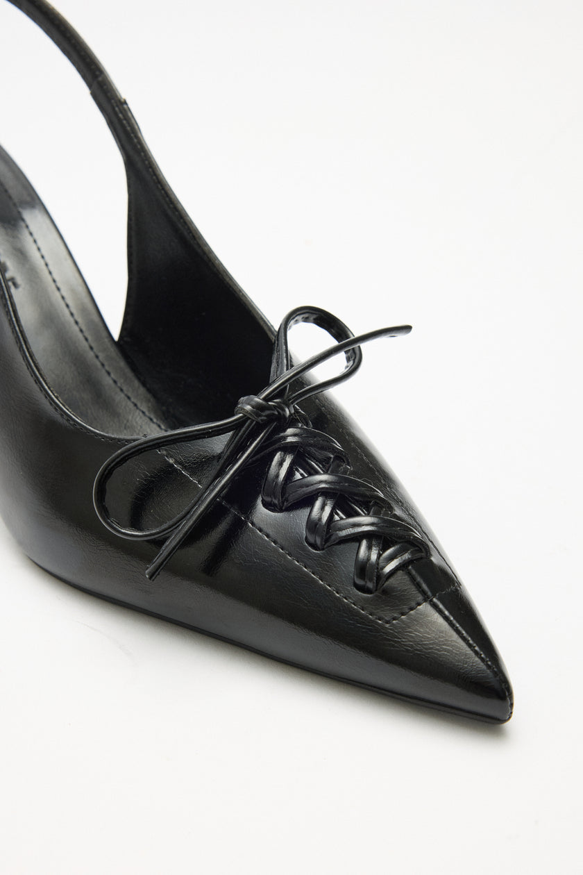 Pointed Toe Lace-Up Black Women’s Heeled Shoes