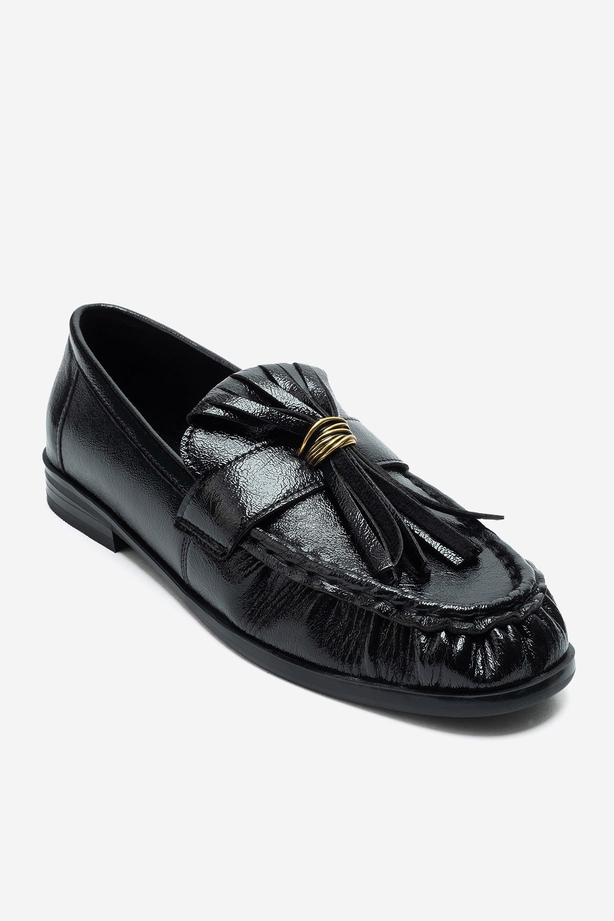 Marston – Black Crinkled Patent Tassel Loafers
