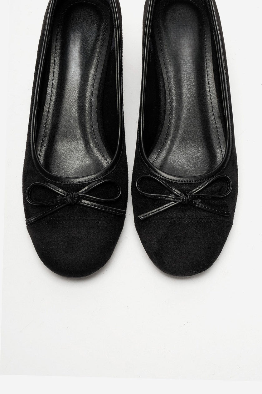 Leslie – Black Suede Bow Detail Block Heel Shoes