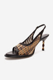 SOVEN Brown Woven Open Toe Women’s Geometric Heel Sandals