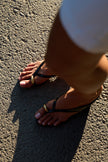 Black Oval Accessory Detail Toe-Post Women's Heeled Sandals