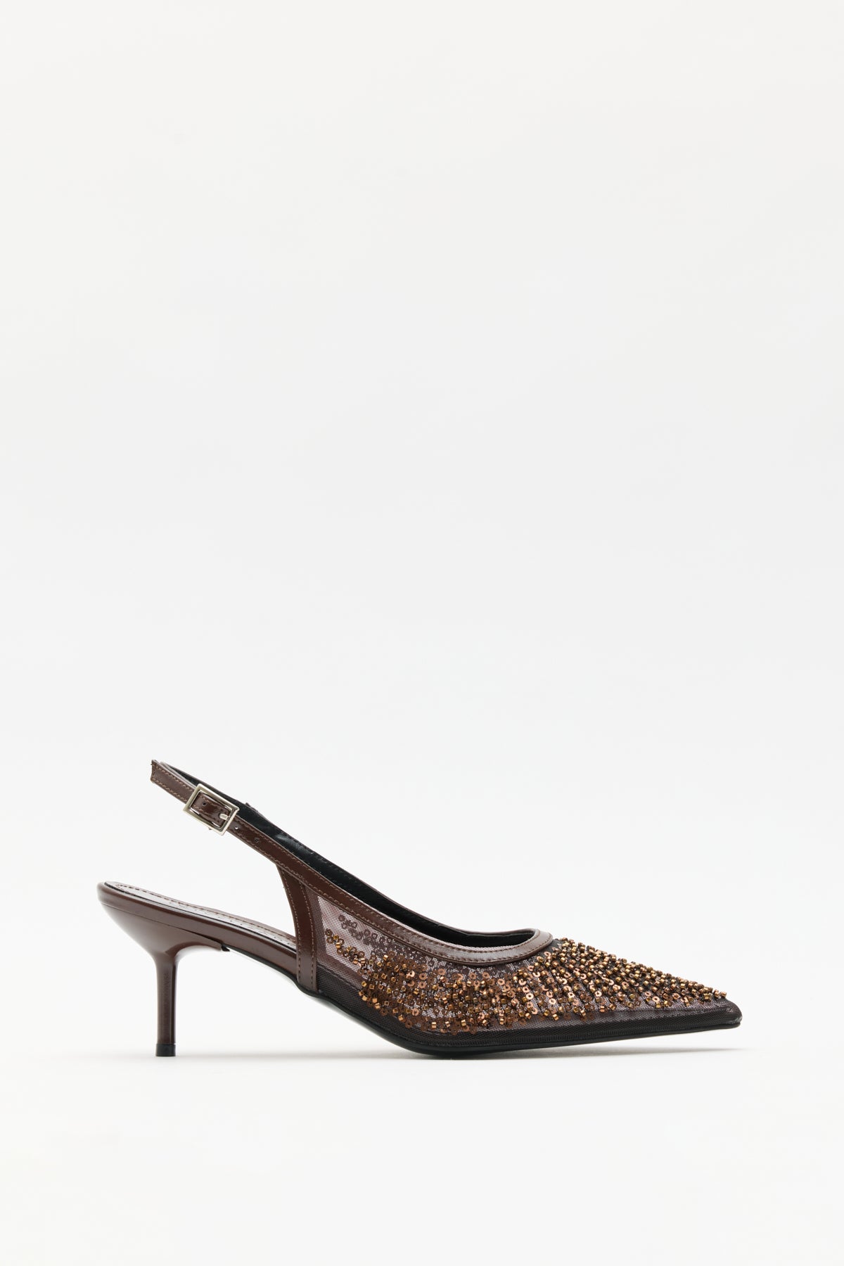 Sequin Detail Bitter Brown Women's Heels