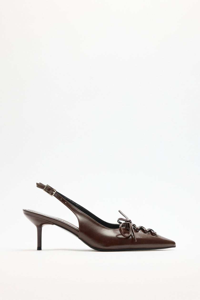 Pointed Toe Lace-Up Bitter Brown Women’s Heeled Shoes