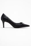 CAMDEN Black Patterned Bow Detail Women’s Heeled Shoes
