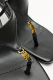Minimal Gold Accessory Toe-Post Black Women's Heeled Sandals