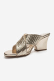 LAVEAN Gold Woven Cross-Strap Wedge Mule Slipers