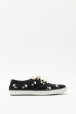 Stone-Embellished Lace-Up Black Linen Women's Sneakers