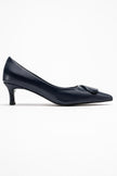 BRIANA Navy Blue Striped Buckled Women's High Heels