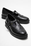 JANNEY Black Genuine Leather Women's Strappy Loafers