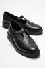 JANNEY Black Genuine Leather Women's Strappy Loafers