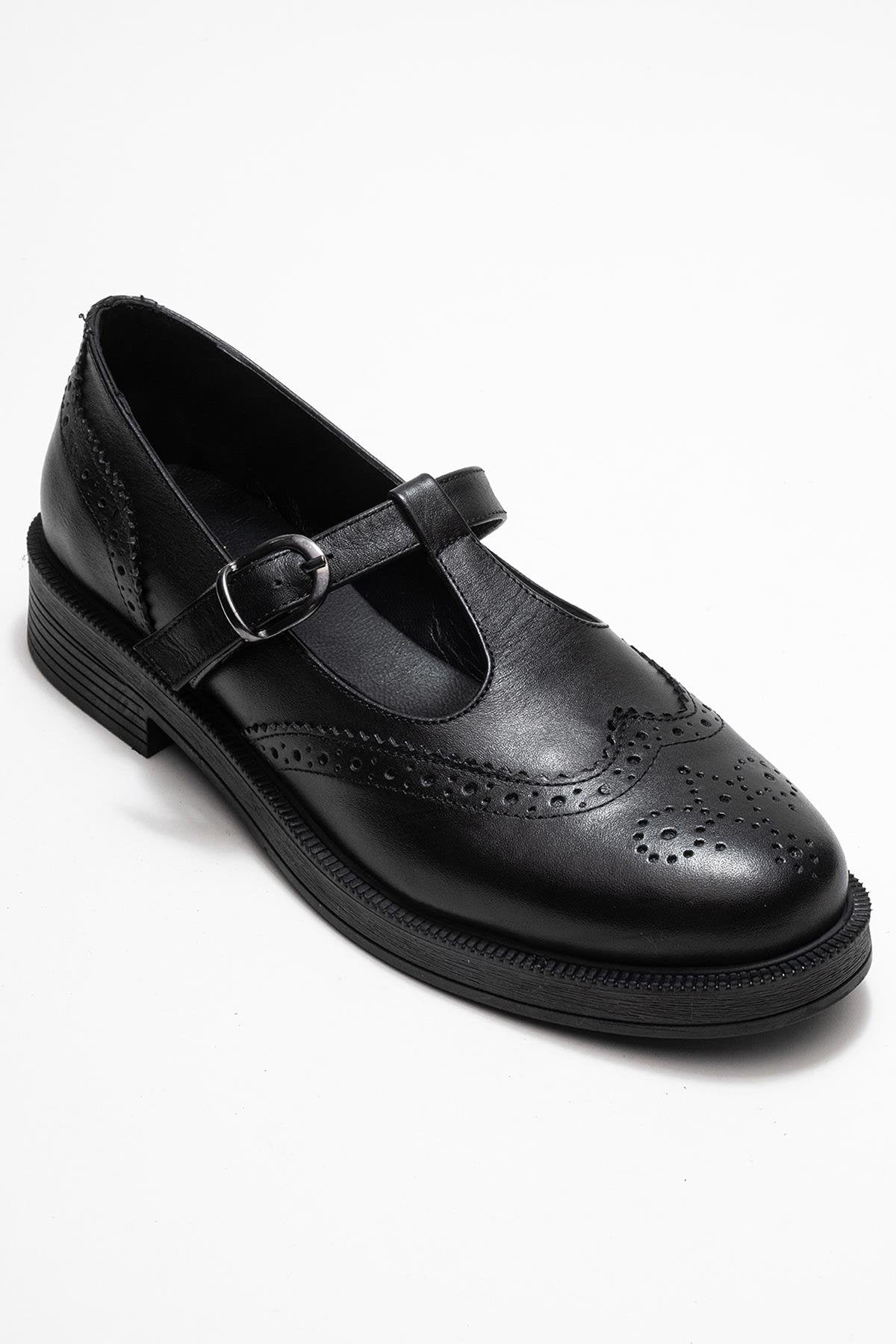 JANNEY Black Genuine Leather Women's Strappy Loafers