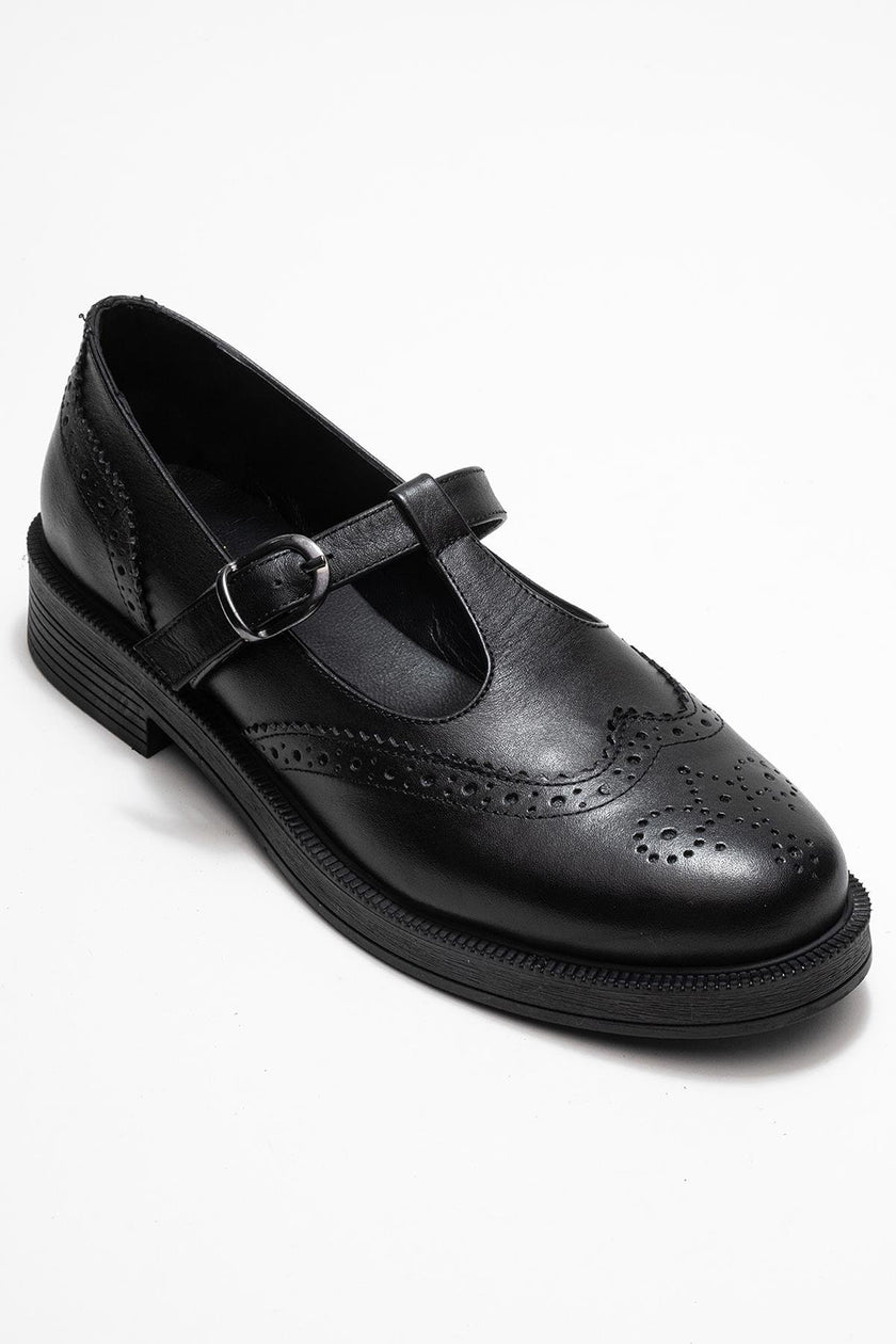 JANNEY Black Genuine Leather Women's Strappy Loafers