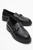 GALEA Black Leather Buckled Genuine Leather Women's Loafers