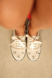 Stone-Embellished Lace-Up Beige Linen Women's Sneakers
