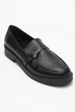 GALEA Black Leather Buckled Genuine Leather Women's Loafers
