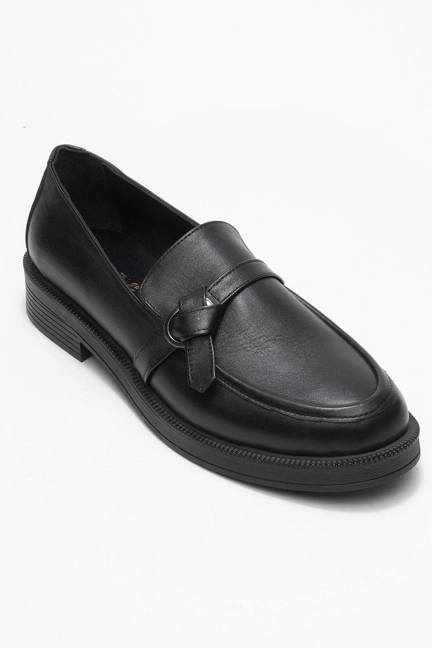 GALEA Black Leather Buckled Genuine Leather Women's Loafers