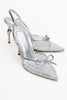 PEONY Silver Mesh Bowknot Women's Pointed Toe High Heels