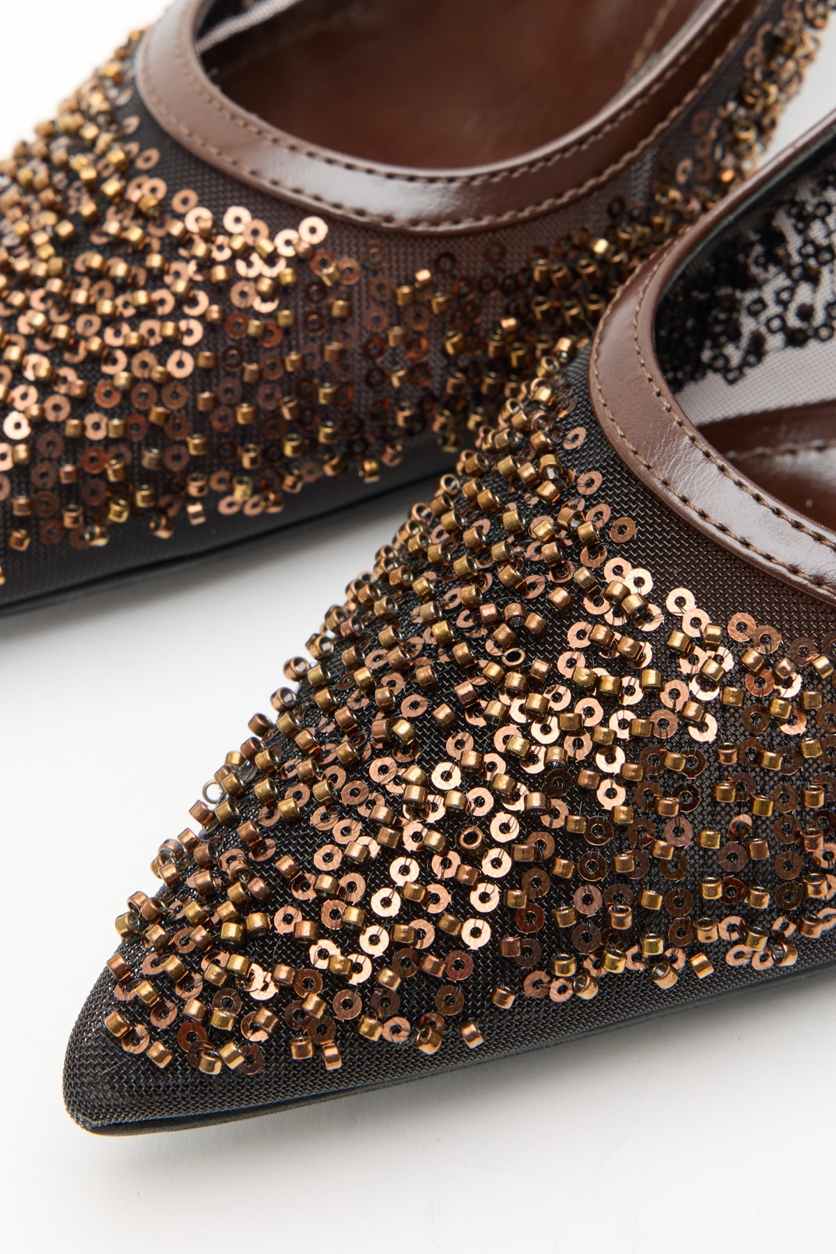 Sequin Detail Bitter Brown Women's Heels