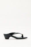 Black Oval Accessory Detail Toe-Post Women's Heeled Sandals