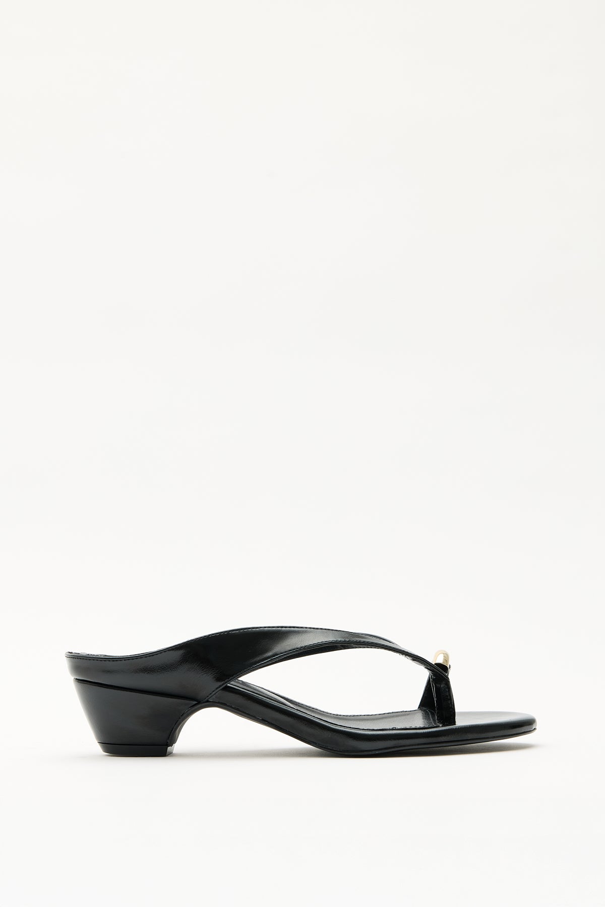 Black Oval Accessory Detail Toe-Post Women's Heeled Sandals