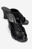 LAVEAN Black Woven Cross-Strap Wedge Mule Slipper