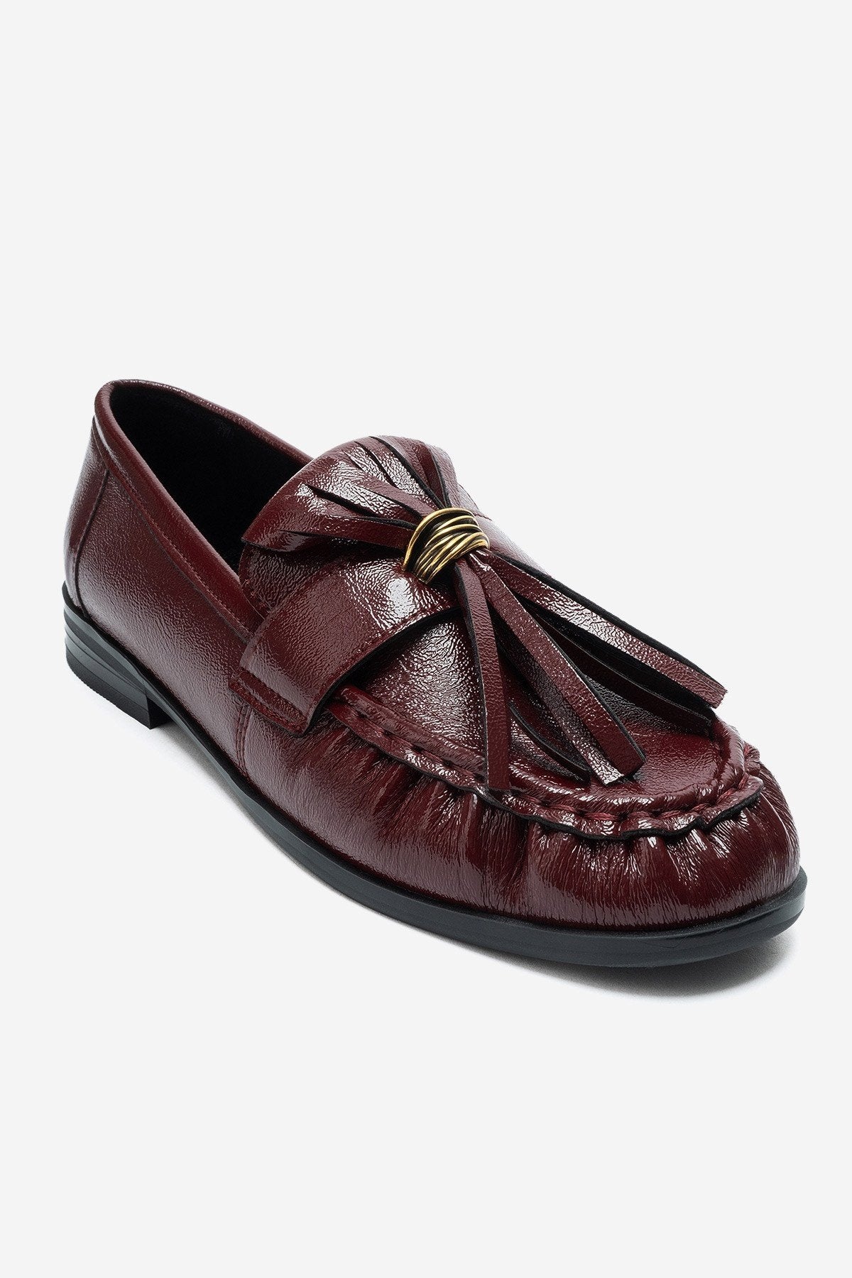 Marston – Burgundy Crinkled Patent Tassel Loafers