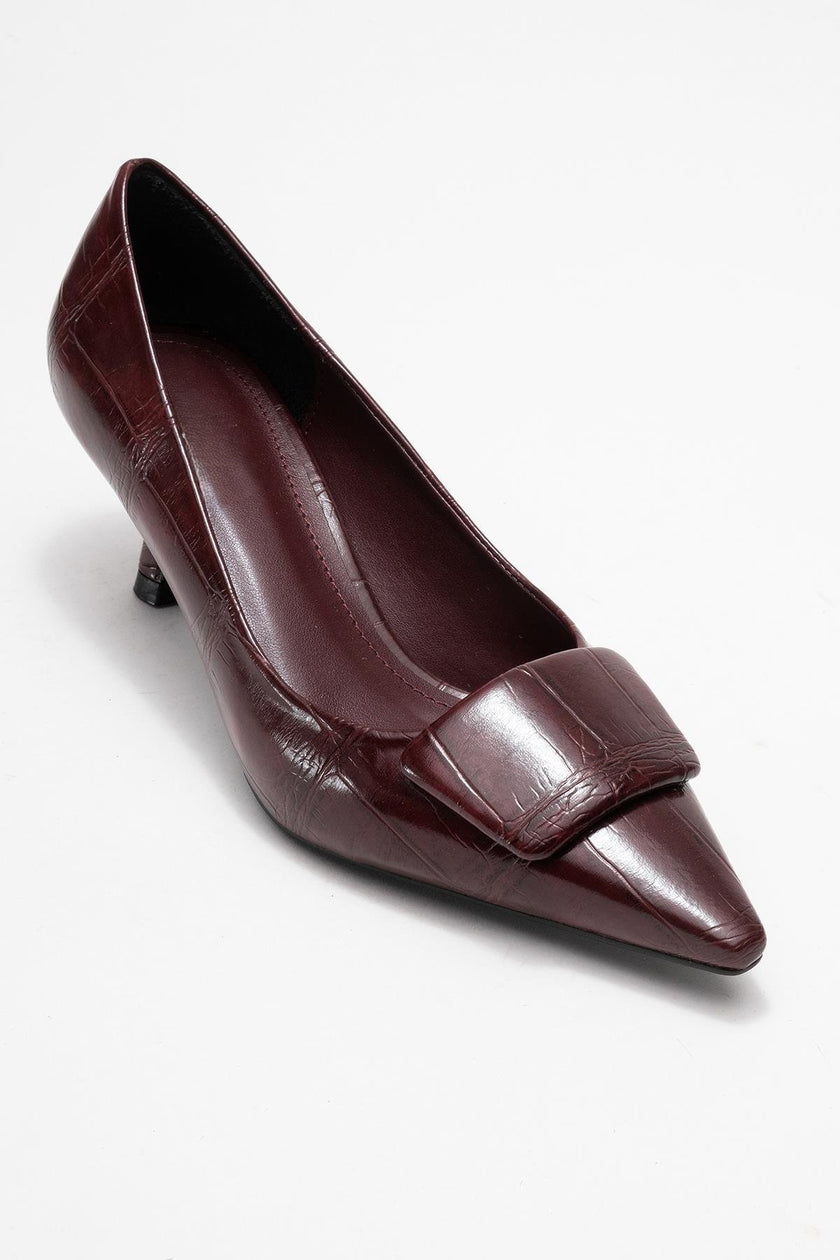 MARCIA Women's Burgundy Printed Buckled High Heel Shoes