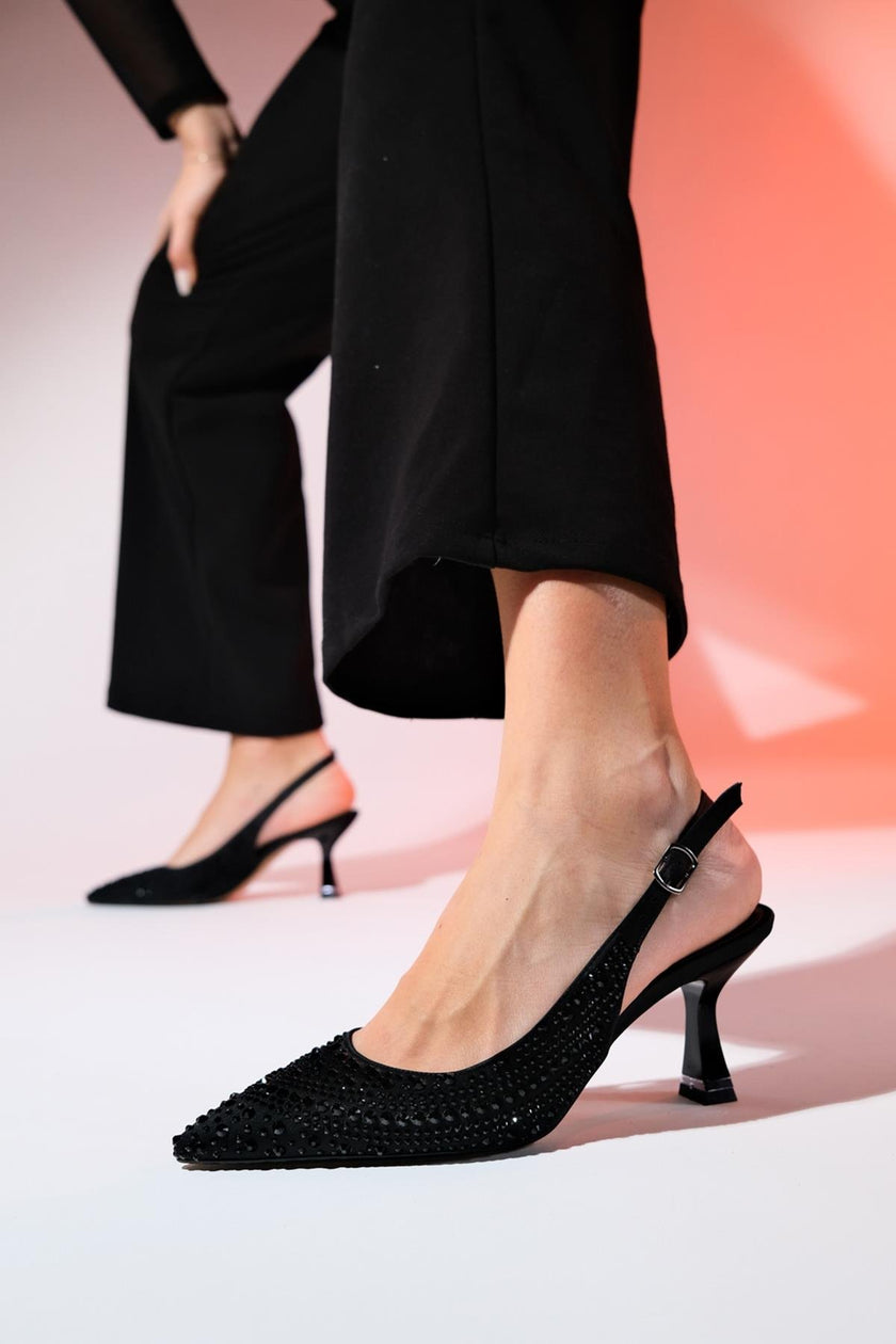 JUAN Black Satin Stone Women's Evening Shoes